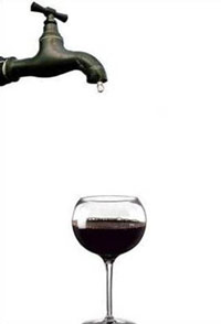 Faucet turns water into wine and drips into wine glass