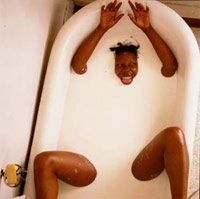 Whoopi Goldberg in a bubble bath
