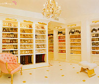 Expensive woman's shoe closet