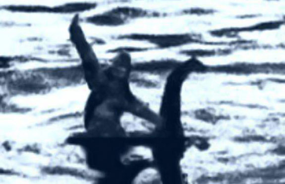 Bigfoot riding the Loch Ness Monster