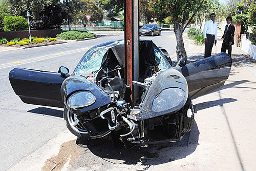 Car crashed into a telephone pole