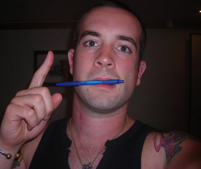 Casey Freeman blue Click-a-Bic pen
