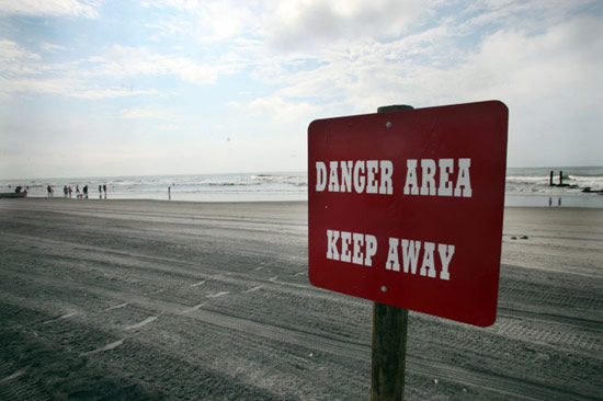 Danger, keep away from beach