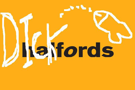 Halfords logo with a dick on it