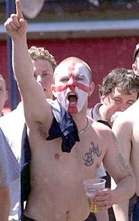 Shirtless English hooligan