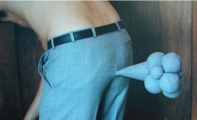 Fart coming out of blue jeans