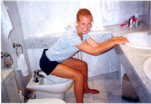 Girl using a bidet