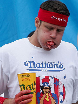 Hot dog eating man