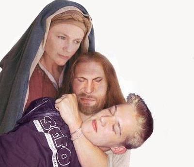 Jesus puts boy in a headlock next to Mary