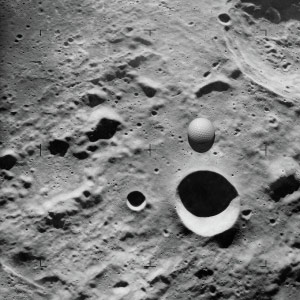 Golf ball on the moon in lunar craters