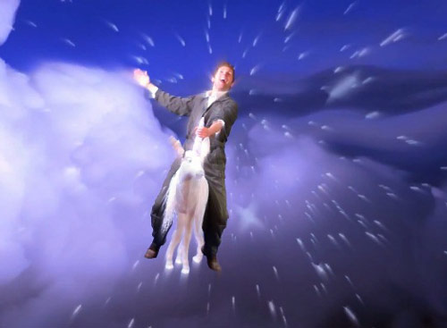 Man riding unicorn in the stars