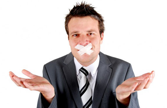 Mansplaining guy with tape over his mouth