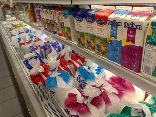 Bagged milk in German grocery store