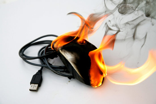 Mouse on fire, burning flame