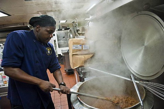 Navy sailor cook making beef stew