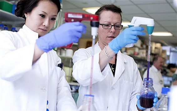 Female professors holding test tubes