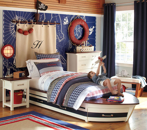 Sailboat-themed kids room