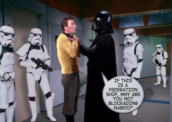 Star Wars and Star Trek meme with Captain Kirk and Darth Vader