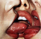 Three tongues kissing with lipstick on