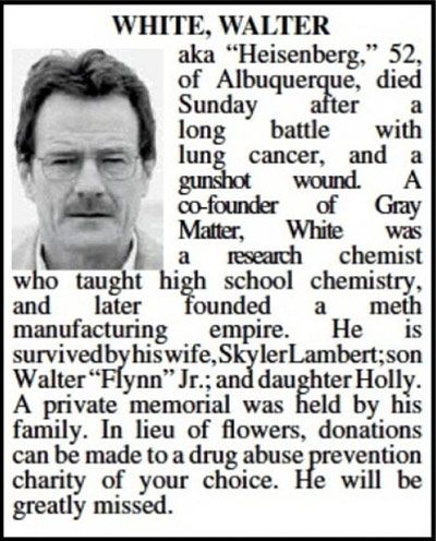 Walter White obituary (Breaking Bad)