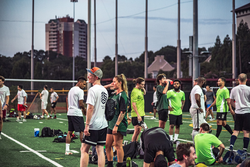 League players on the pitch in between games