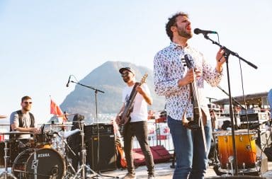 Rock band playing outside