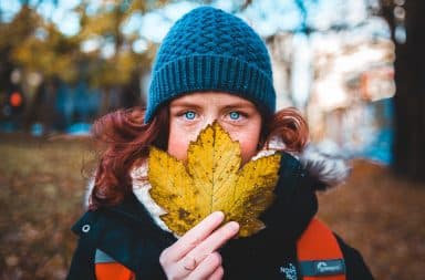 Woman leaf season