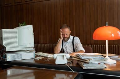 Man at computer frustrated