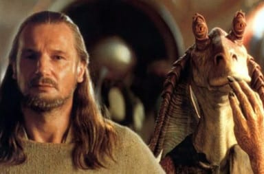 Jar Jar Binks and Liam Neeson