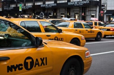 Taxis driving on NYC streets