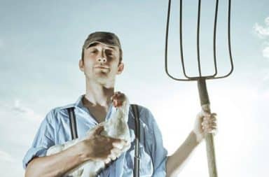 Protester with a pitchfork