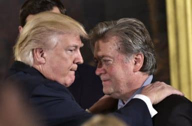 Steve Bannon hugging Donald Trump