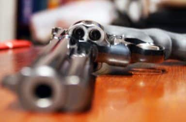 Handgun on a table in the living room