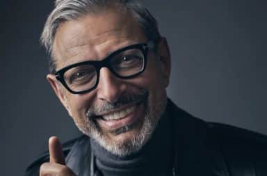 Jeff Goldblum wearing glasses giving thumbs up