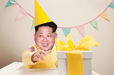 Kim Jong-Un wearing a birthday party hat