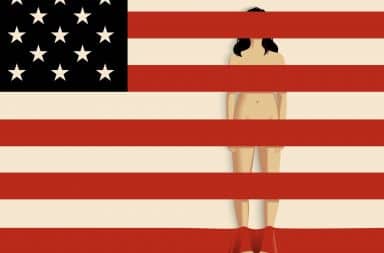 American flag covering naked woman