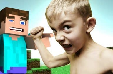 Kid yelling while playing Minecraft