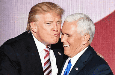 Donald Trump kissing Mike Pence on the forehead