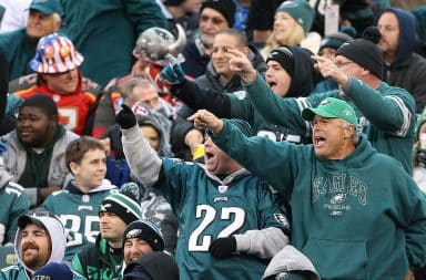 Angry Philadelphia Eagles fans in the stands of the stadium