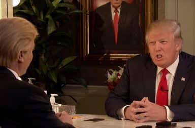 Donald Trump interview in front of a mirror