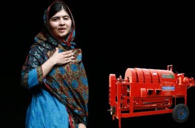 Malala Yousafzai and a grain thresher