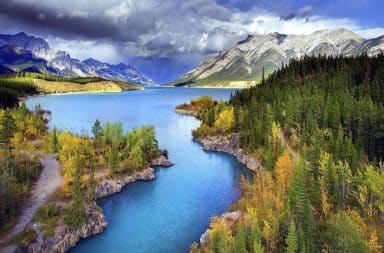 Watershed region with river, mountain and clouds