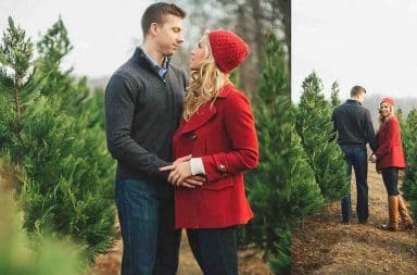 Christmas tree engagement photos