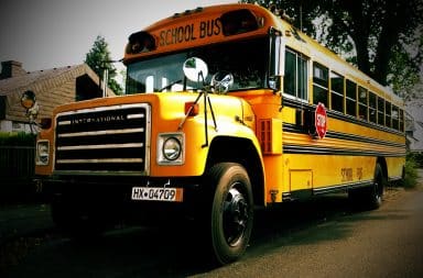 Ominous high school bus for a field trip