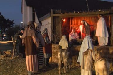 Local nativity scene at a church outside