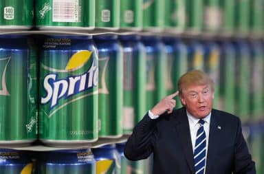 Donald Trump and Sprite cans