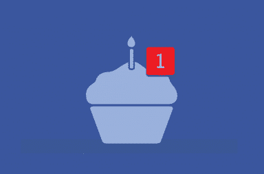 Facebook Happy Birthday cupcake with red notification flag on top