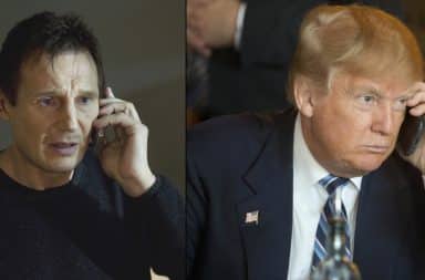 Liam Neeson and Donald Trump on the phone from the movie Taken