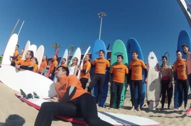 Surf school class on the beach