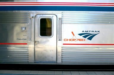 Amtrak Chopped All-Stars logos on a train